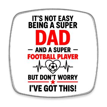 Heart + Football – Super Dad Football Player - Square fridge magnet - white - Front
