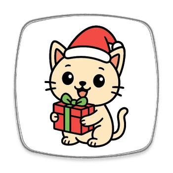 Kitten with Santa Hat and Gift - Square fridge magnet - white - Front