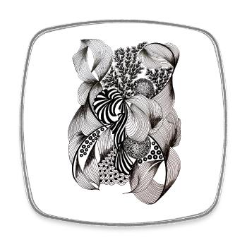 Tourbillons de fleurs noires et blanches - Magnet carré - blanc - Devant