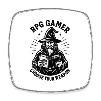RPG Gamer: Spellbook and Dice - Square fridge magnet - white - Front
