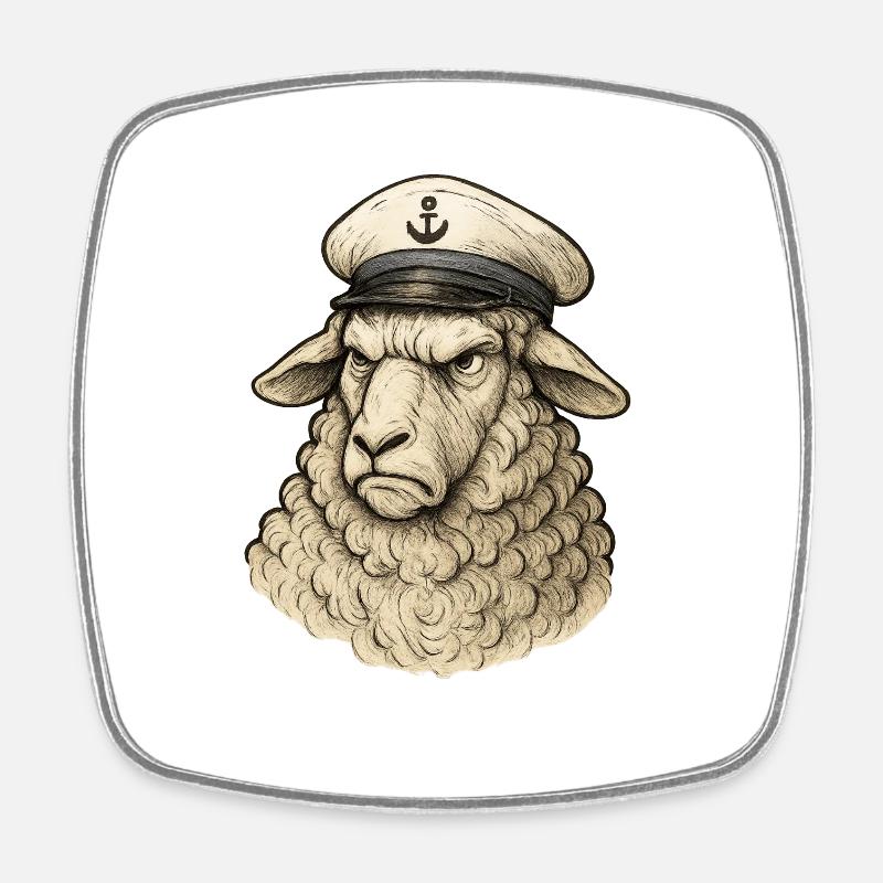 Sheep captain in anchor look - Square fridge magnet - white