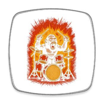Monkey drummer on fire - Square fridge magnet - white - Front