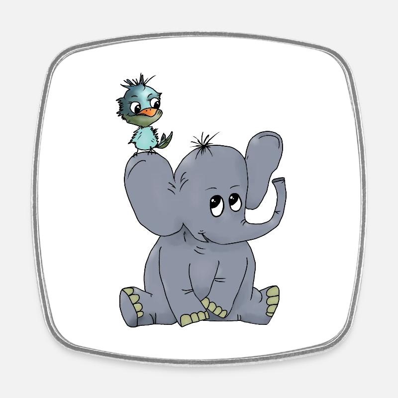 Elefant_mit_Vogel - Magnet carré - blanc