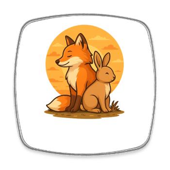 Fuchs und Hase - Viereckiger Kühlschrankmagnet - Weiß - Vorne