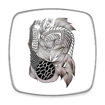 Black and White Leaf Snake Pattern - Square fridge magnet - white - Front