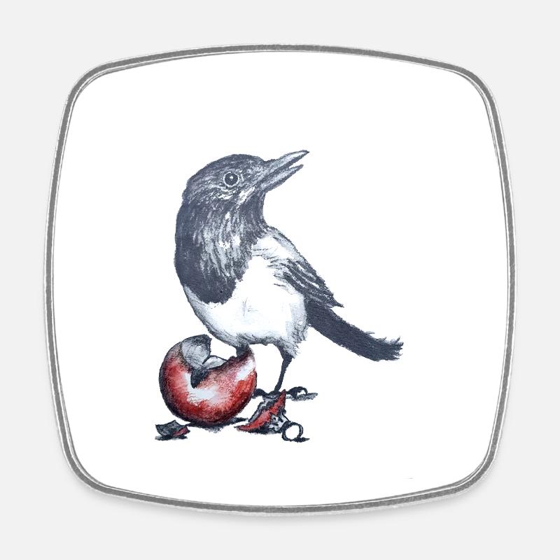 Magpie with Christmas ball - Square fridge magnet - white