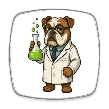 Un scientifique bouledogue tenant une fiole de chimie dessin animé - Magnet carré - blanc - Devant