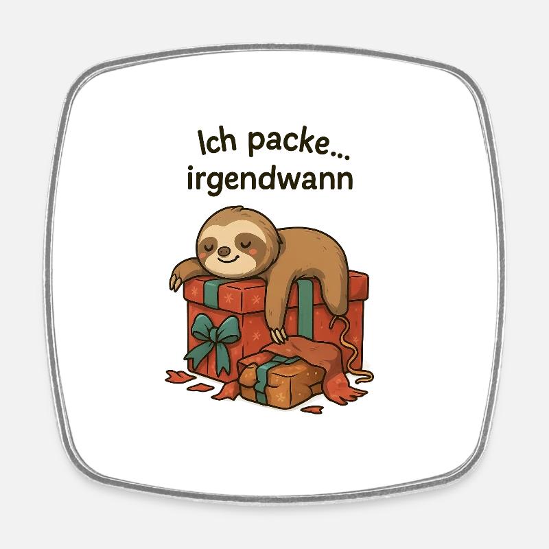 Faultier beim Geschenkestapel - Viereckiger Kühlschrankmagnet - Weiß