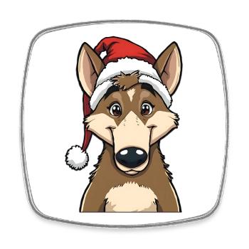 Loup de Noël avec un chapeau de Père Noël - Magnet carré - blanc - Devant