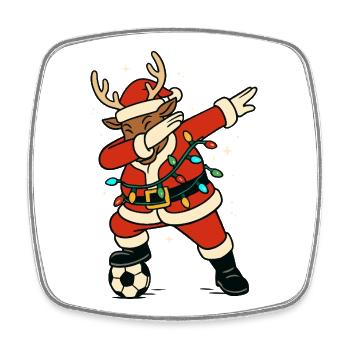 Cadeau de football du Père Noël renne en taponnant - Magnet carré - blanc - Devant