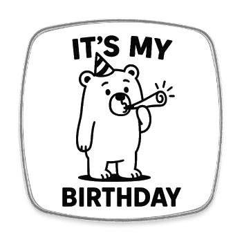 Birthday bear with party horn - Square fridge magnet - white - Front