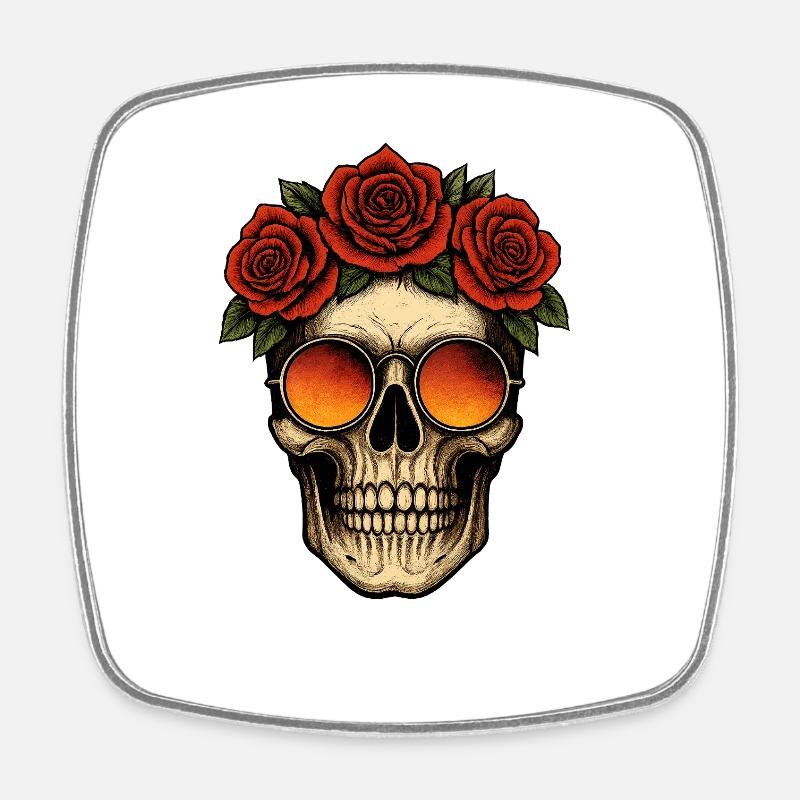 Skull with Roses & Retro Sunglasses – High-Resolut - Square fridge magnet - white