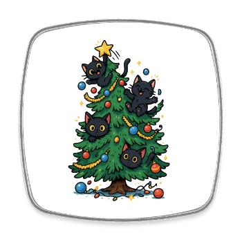 Sapin de Noël avec chats - Magnet carré - blanc - Devant