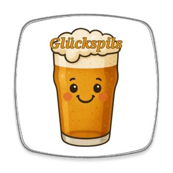 Happy Beer – Cute „Glückspils“ Cartoon Design - Viereckiger Kühlschrankmagnet - Weiß - Vorne