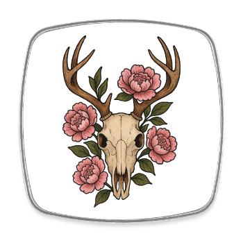Emblème du cerf en forme de crâne pivoine - Magnet carré - blanc - Devant
