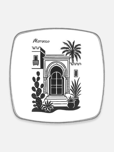 Plantes du désert de l’arche de porte marocaine - Magnet carré - blanc