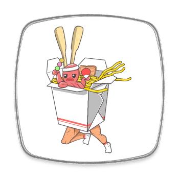 Laufender Nudelkämpfer in lustigen Takeout-Box-Kunst - Viereckiger Kühlschrankmagnet - Weiß - Vorne