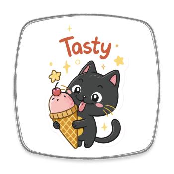 Gourmet-Katze und Eiscreme - Viereckiger Kühlschrankmagnet - Weiß - Vorne