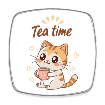 Cute Cat Tea Time Sweetness Cozy - Square fridge magnet - white - Front