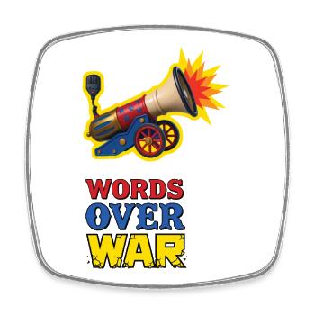 WORTE ÜBER KRIEG #3 – Lass uns reden. - Viereckiger Kühlschrankmagnet - Weiß - Vorne