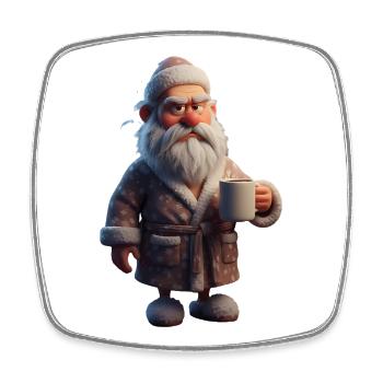 Grumpy Winter Grandpa with Coffee Mug Santa - Square fridge magnet - white - Front