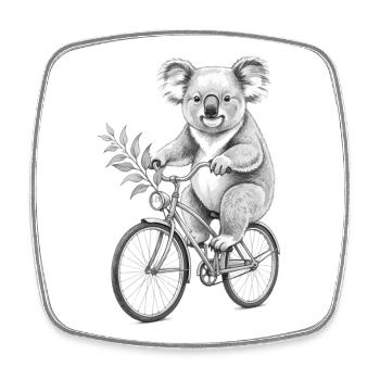Koala on Bicycle with Leaves - Square fridge magnet - white - Front