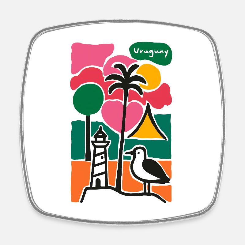 Beach Palm Trees Lighthouse Sunset - Square fridge magnet - white