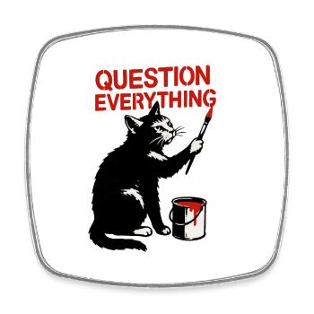 Questioning Everything: Cat Art - Square fridge magnet - white - Front