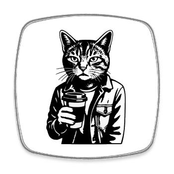 Katzenbarista im Hoodie - Viereckiger Kühlschrankmagnet - Weiß - Vorne