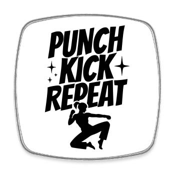 Silhouette de kickboxeur - Coup de poing, coup de pied, répétition - Magnet carré - blanc - Devant