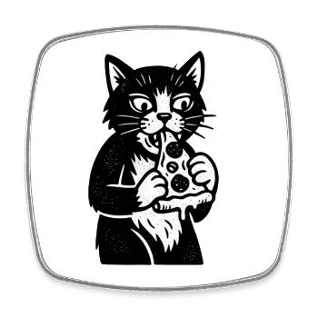 Pizza cat in cartoon style - Square fridge magnet - white - Front