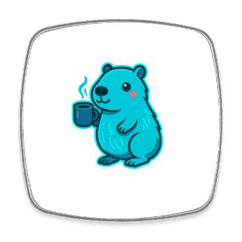Blauer Capybara mit Kaffee - Viereckiger Kühlschrankmagnet - Weiß - Vorne