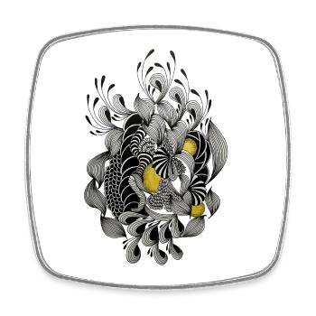 Black and White Flower Mesh Yellow Accent - Square fridge magnet - white - Front