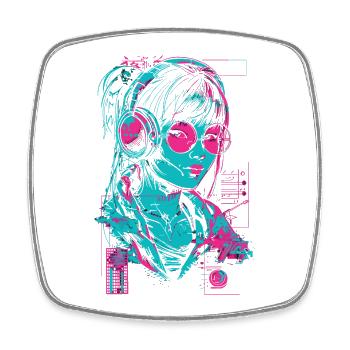 Headphones Girl Woman Music Sound Beat Neon Pink - Square fridge magnet - white - Front