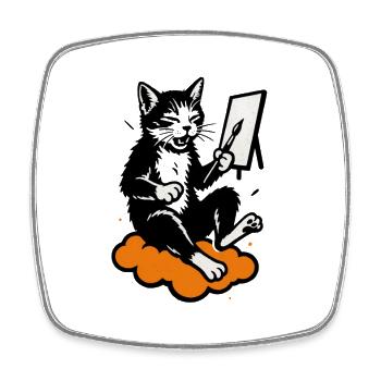 Katzenkünstler auf Wolke - Viereckiger Kühlschrankmagnet - Weiß - Vorne