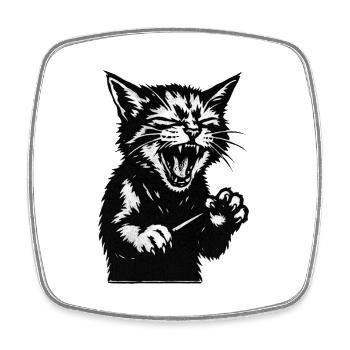 Silhouette de chat hurlant - Magnet carré - blanc - Devant