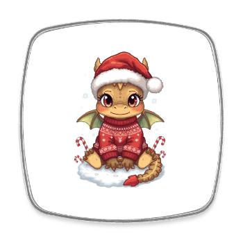 Kawaii Weihnachtsdrache im roten Pullover - Viereckiger Kühlschrankmagnet - Weiß - Vorne