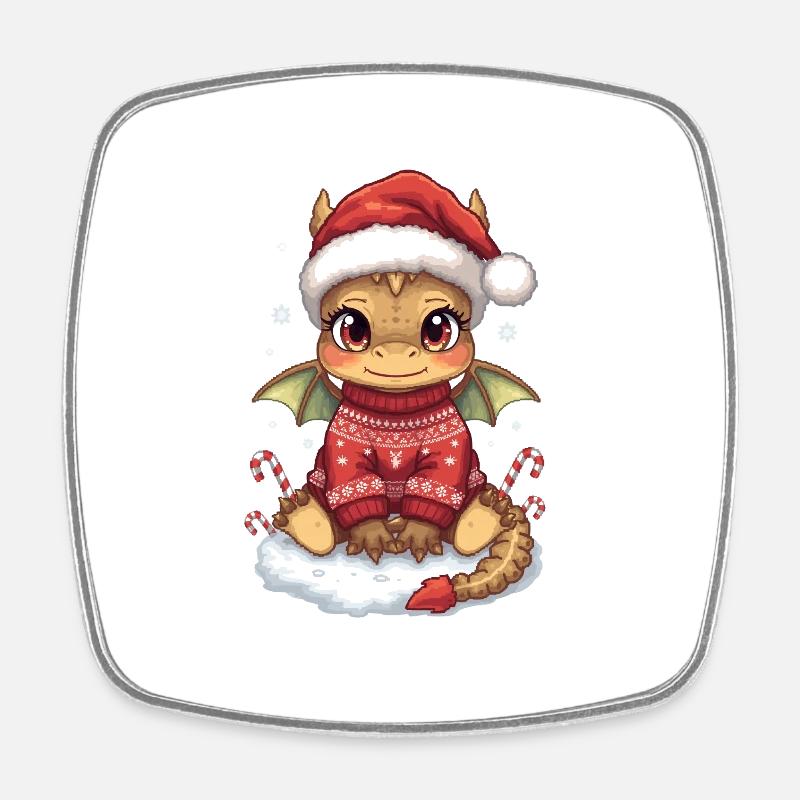 Kawaii Weihnachtsdrache im roten Pullover - Viereckiger Kühlschrankmagnet - Weiß