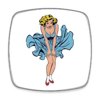 Pin-up-Mädchen im vom Wind verwehten Sommerkleid - Viereckiger Kühlschrankmagnet - Weiß - Vorne
