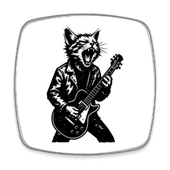 Katzen-Rocker mit Gitarre - Viereckiger Kühlschrankmagnet - Weiß - Vorne