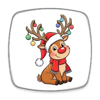 Mignons rennes de Noël avec décoration et chapeau - Magnet carré - blanc - Devant