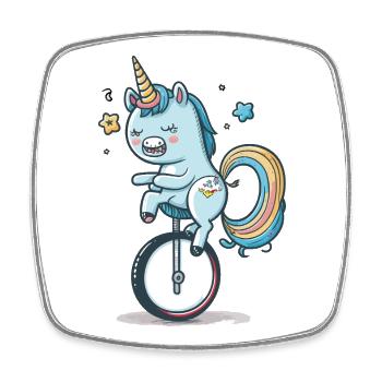 Unicorn on a unicycle – a colourful dream - Square fridge magnet - white - Front