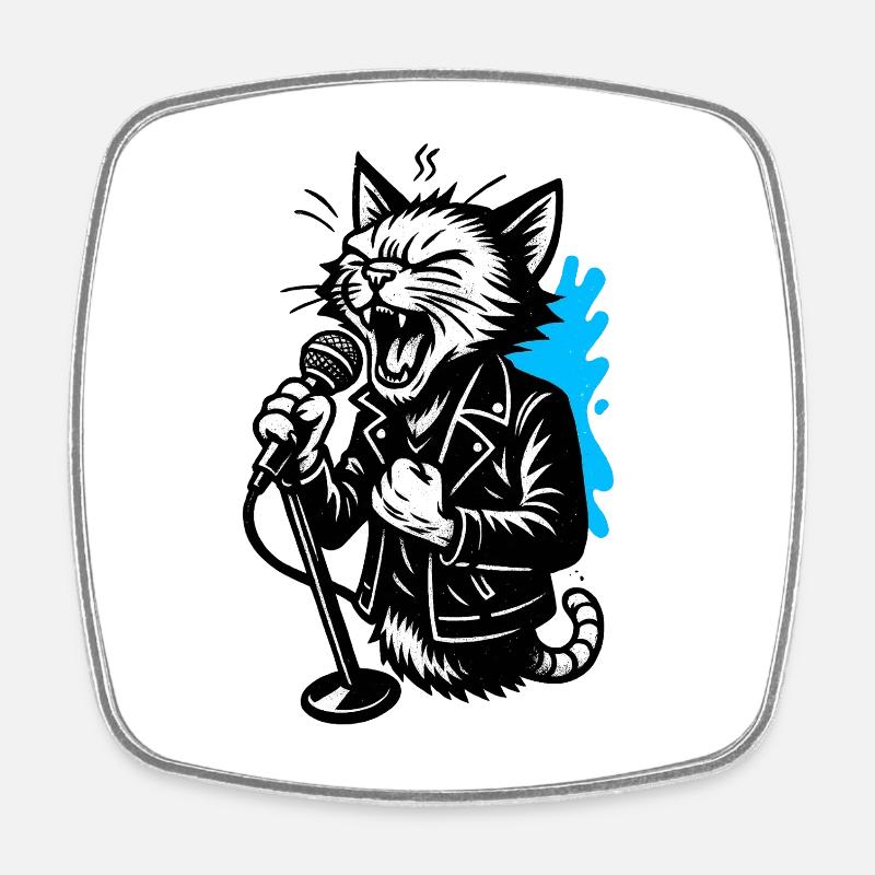 Chanteur chat avec micro - Magnet carré - blanc