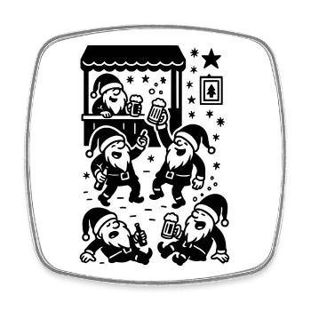 Marché de Noël des gnomes Vin chaud Bière Consommation - Magnet carré - blanc - Devant