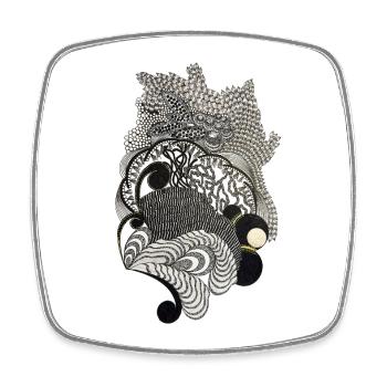 Black and White Decorative Waves Pattern - Square fridge magnet - white - Front