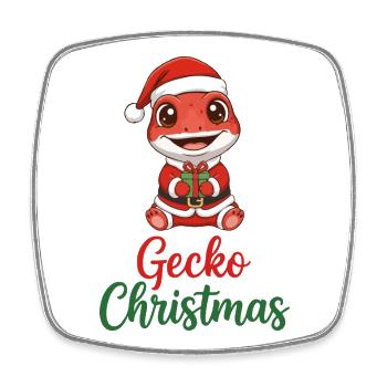 Gecko Christmas Santa Gift - Square fridge magnet - white - Front