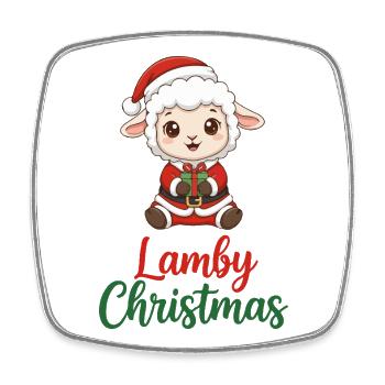 Lamby Christmas: Adorable Santa Lamb - Square fridge magnet - white - Front