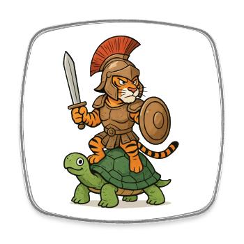 Gladiator Tiger on Turtle - Square fridge magnet - white - Front