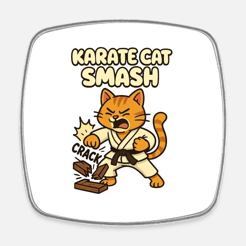 Karate Katze Smash - Viereckiger Kühlschrankmagnet - Weiß