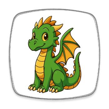 Petit Dragon Vert Cartoon - Magnet carré - blanc - Devant